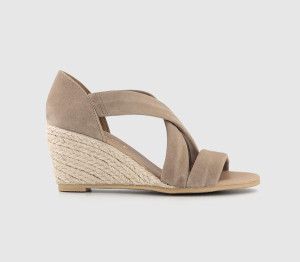 OFFICE Womens Maiden Cross Strap Espadrille Wedge Taupe Suede Natural, 4
