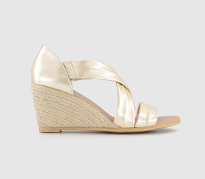 OFFICE Womens Maiden Cross Strap Espadrille Wedges Gold Leather, 6