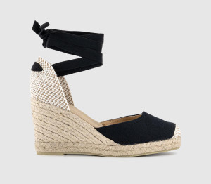 OFFICE Womens Black & Beige Canvas Marmalade Ankle Tie Espadrille Wedge Heels, Size: 6