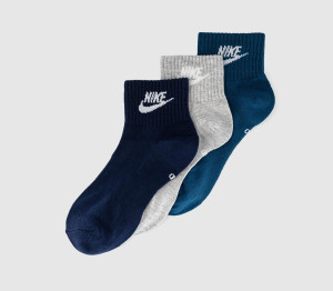 Nike Training Ankle Socks 3 Pairs Grey Blue Force Navy, S