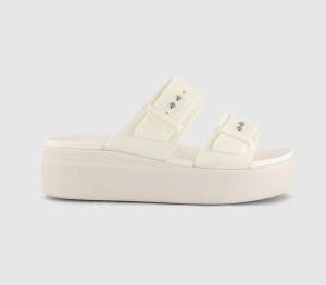 Crocs Womens Brooklyn Buckle Low Wedge Sandals Chalk White, 7