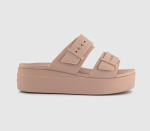 Crocs Womens Brooklyn Buckle Low Wedge Sandals Pink Caramel, 6