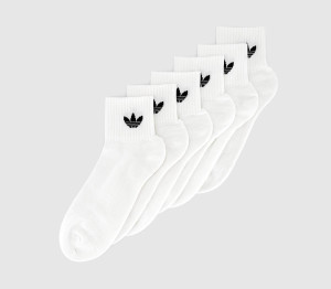 adidas White/Black Fabric Logo Print Mid Ankle Crew Socks 6 Pack White Black Size: S