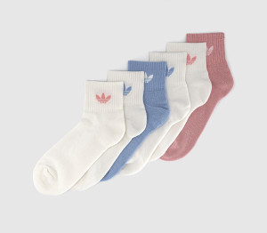 Adidas Mid Ankle Crew Socks 6 Pack Chalk Blue Wonder Mauve Off Whit, M