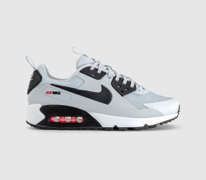 Nike Air Max 90 Drift Trainers Pure Platinum Black Bright Crimson Grey, 10.5