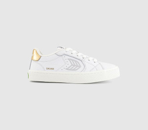 Cariuma Womens Salvas Premium Leather Trainers White Ice Metallic Gold, 4