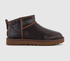 UGG Womens Classic Ultra Mini Leather Regen Boots Ironwood In Grey, 4