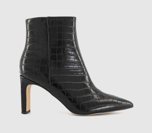 OFFICE Womens Adele Slim Heel Ankle Boots Black Croc, 7