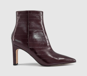 OFFICE Womens Adele Slim Heel Ankle Boots Burgundy Emboss Red, 7
