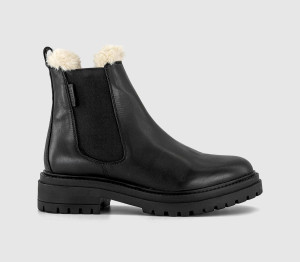 OFFICE Womens Angelica Cleated Chelsea Boots Black Leather Cream Fur Lined Multi, 6