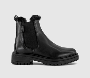 OFFICE Womens Angelica Cleated Chelsea Boots Black Leather Fur Lined Multi, 7