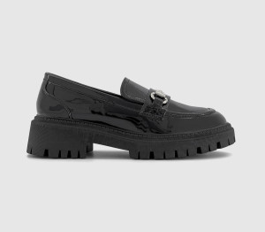 OFFICE Womens Flyer Chunky Snaffle Loafers Black Patent PU, 7