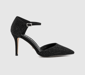 OFFICE Womens Hide Out Two Part Court Heels Black Embellished, 6