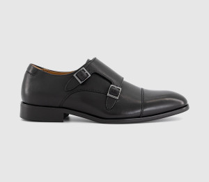 OFFICE Mens Michal Double Strap Monk Shoes Black Leather, 9