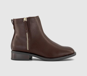 OFFICE Womens Aubrey Zip Detail Flat Ankle Boots Brown, 4