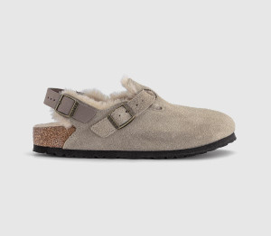 Birkenstock Womens Tokio Shearling Mule Taupe Grey, 7