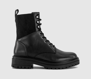 OFFICE Womens Affirm Elastic Panel Lace Up Boots Black Leather, 3