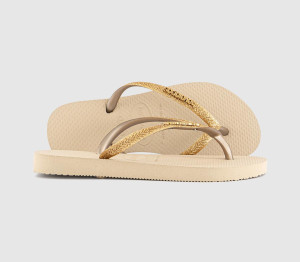 Havaianas Kids Slim Glitter II Flip Flops Sand Golden Natural, 12 youth