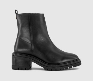 OFFICE Womens Aleena Chunky Block Heel Boots Black Leather, 8