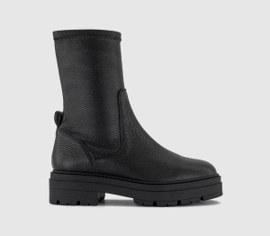 OFFICE Womens Amira Cleat Sole Sock Boots Black Leather, 7