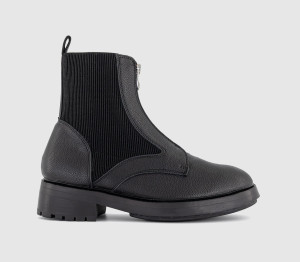 OFFICE Womens Azure Front Zip Ankle Boots Black PU, 8