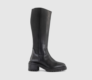 OFFICE Womens Kindred Elastic Back Cleat Sole Knee Boots Black Leather, 9