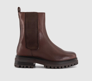 OFFICE Womens Adeline Square Toe Chelsea Boots Brown Leather, 6