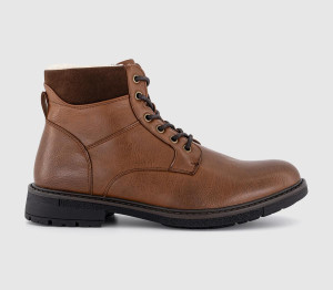 OFFICE Mens Bank Borg Lined Laceup Boots Dark Tan, 7