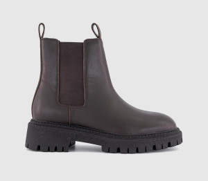 OFFICE Womens Aggie Cleat Sole Chunky Chelsea Boots Brown Leather, 3