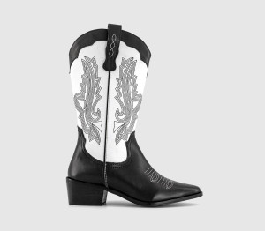 OFFICE Womens Kactus Cowboy Western Boots Black Mix Leather, 3
