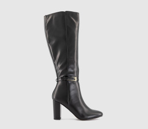 OFFICE Womens Kannon Buckle Detail Heeled Knee Boots Black PU, 6