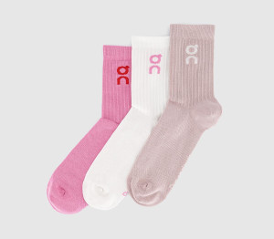 On Running Logo Socks High 3 Pack Mauve Raspberry In Purple & White, Size: M