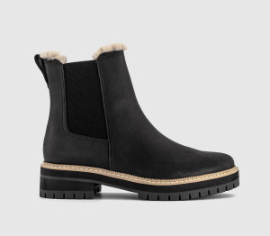TOMS Womens Bennet Chelsea Faux Fur Lined Boots Black, 5