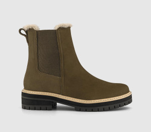 TOMS Womens Bennet Chelsea Faux Fur Lined Boots Olive Green, 6