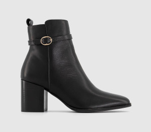 OFFICE Womens Abbey Buckle Detail Heeled Ankle Boots Black Leather, 8