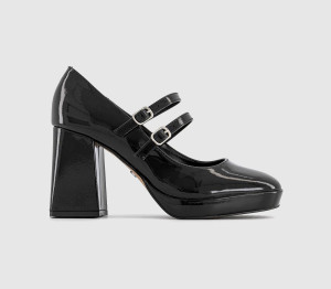 OFFICE Womens Heroic Double Strap Mary Jane Platform Heels Black Patent, 7