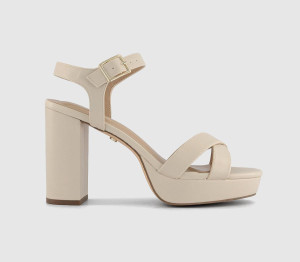 OFFICE Womens Honor Cross Over Platform Block Heel Sandals Cream Natural, 9