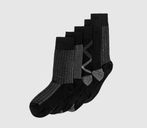OFFICE Black Fabric Subtle Design Formal 5 Pack Ankle Socks, One Size