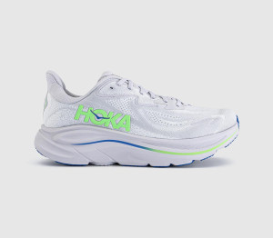 Hoka Mens Clifton 10 Trainers Ash Grey Neon Green, 10.5