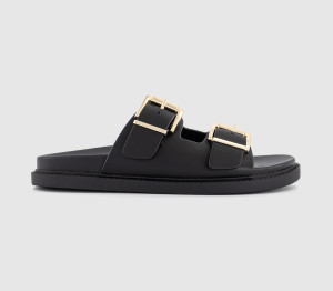 OFFICE Womens Shae Double Buckle Footbed Sliders Black, 8