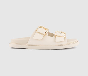 OFFICE Womens Shae Double Buckle Footbed Sliders Off White, 3