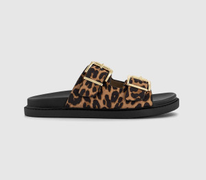 OFFICE Womens Shae Double Buckle Footbed Sliders Leopard Multi, 9
