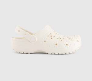 Crocs Womens Classic Floral Cut Out Clogs Chalk White, 8