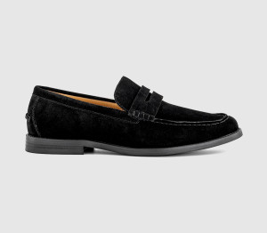 OFFICE Mens Marcel Round Toe Penny Loafers Black Suede, 6