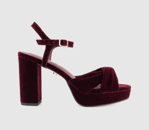 OFFICE Womens Helena Knotted Platform Sandals Burgundy Velvet Red, 4