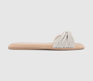 OFFICE Womens Sydney Knot Twist Front Embellished Slides Silver Multi, 3