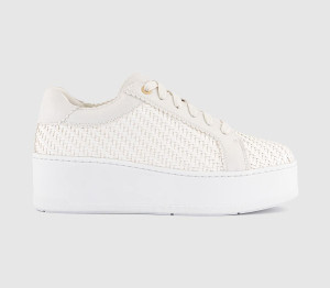 OFFICE Womens Tizzy Woven Platform Lace Up Trainers White, 4