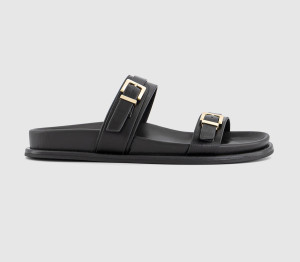 OFFICE Womens Shine Double Band Footbed Sliders Black, 7