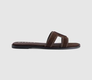 OFFICE Womens Slade Cut Out Sliders Brown Faux Suede, 3