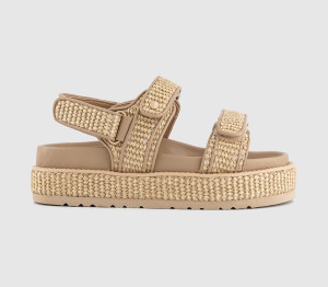 OFFICE Womens Spirit Raffia Platform Footbed Sandals Beige Natural, 8